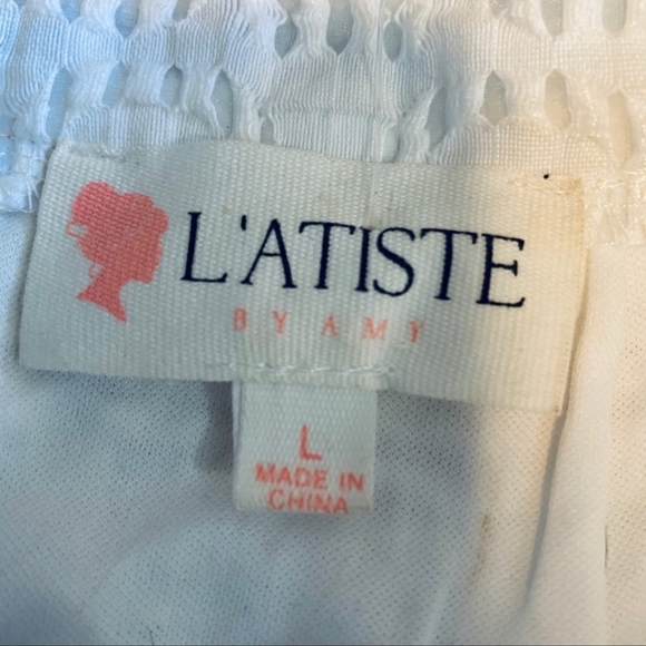 L’ATISTE White Eyelet Front Pleat Lined A-Line Skirt Side Pockets Size L - Picture 3 of 12